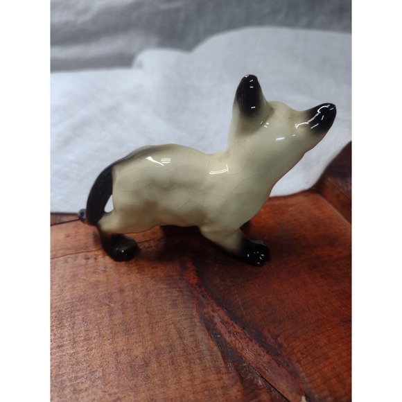 Vintage Siamese Cat Kitten Figurine Blue Rhinestone Eyes Ceramic Standing - Picture 4 of 7